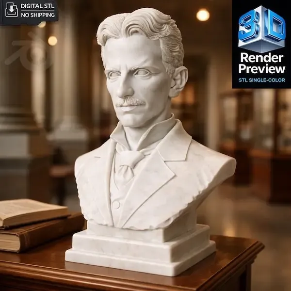 Nikola Tesla Bust STL – 3D Printable Historical Sculpture