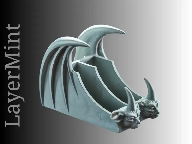 Demonic Winged Desk Organizer with Horned Gargoyles STL