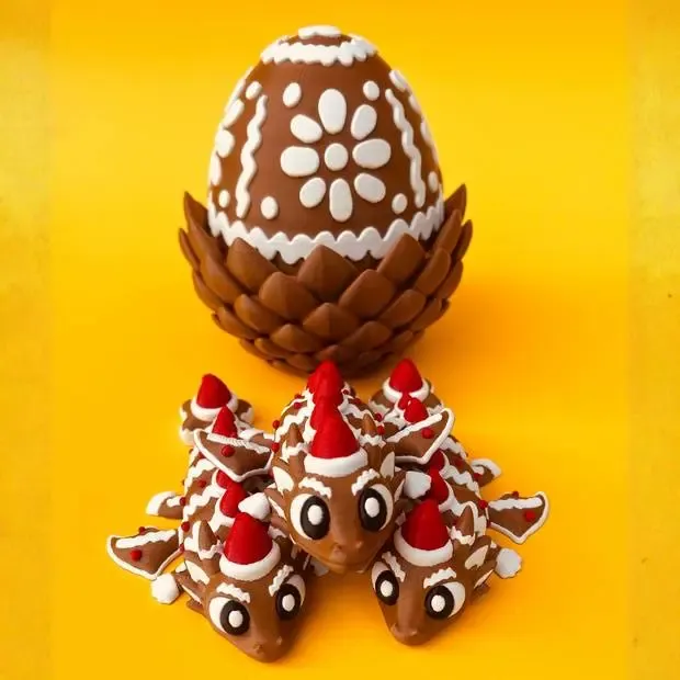 Flexi Gingerbread Dragon And Egg Box, Articulated Winged Dra