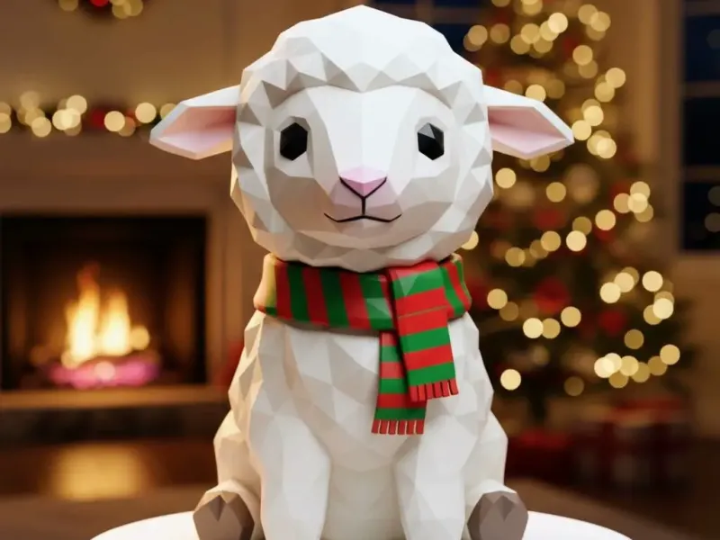 Christmas lamb with scarf low-poly