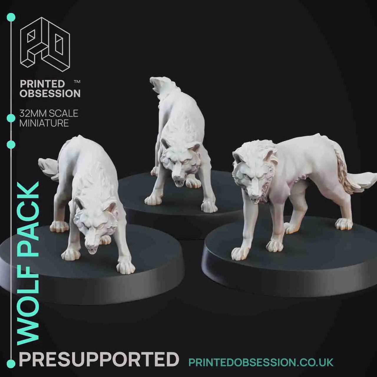 Wolf Pack - 3 Wolves - PRESUPPORTED - 32mm Scale