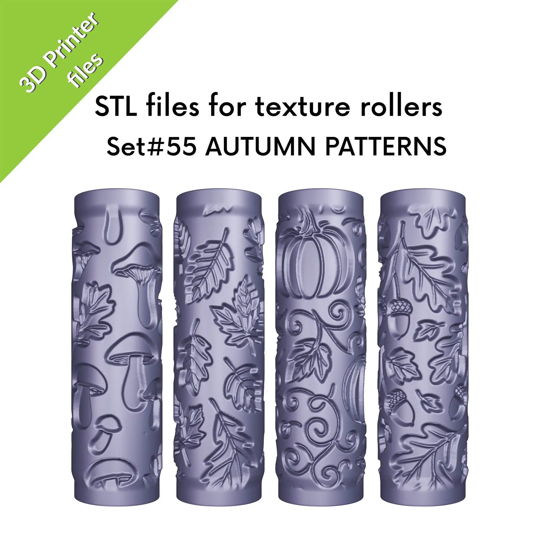 Fall Texture Rollers: Autumn Leaves, Mushrooms, Pumpkin,