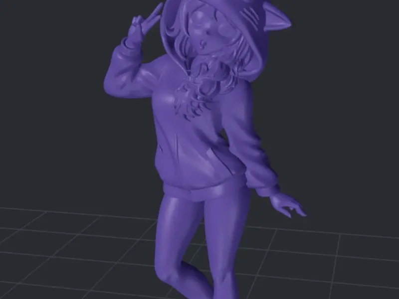 Kawaii Cat Hoodie Girl – Stylized 3D Character (Printable & 