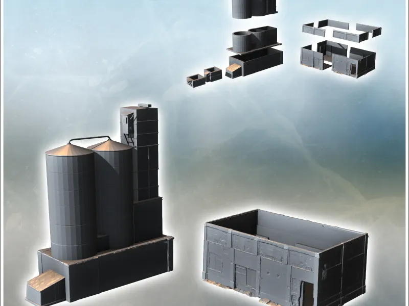 Set of two buildings with a large double storage silo (2) -