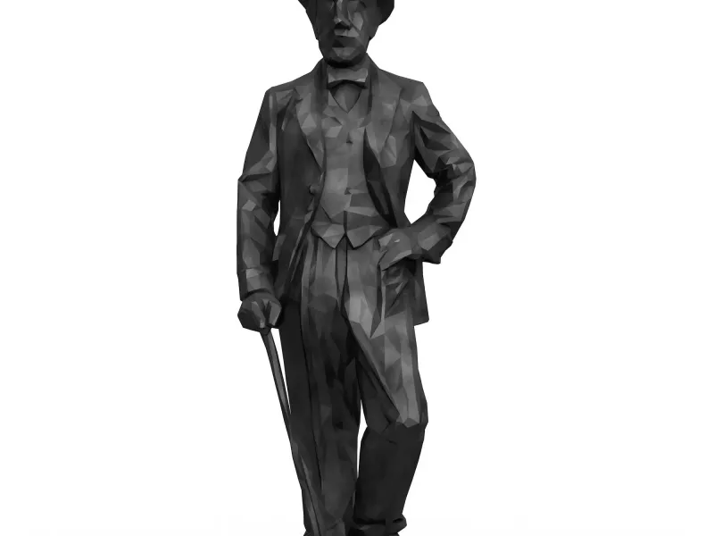 Charlie Chaplin Low Poly Statue for 3D Print