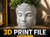 Ancient Maya Planter STL – Decorative Head Flower Pot-0