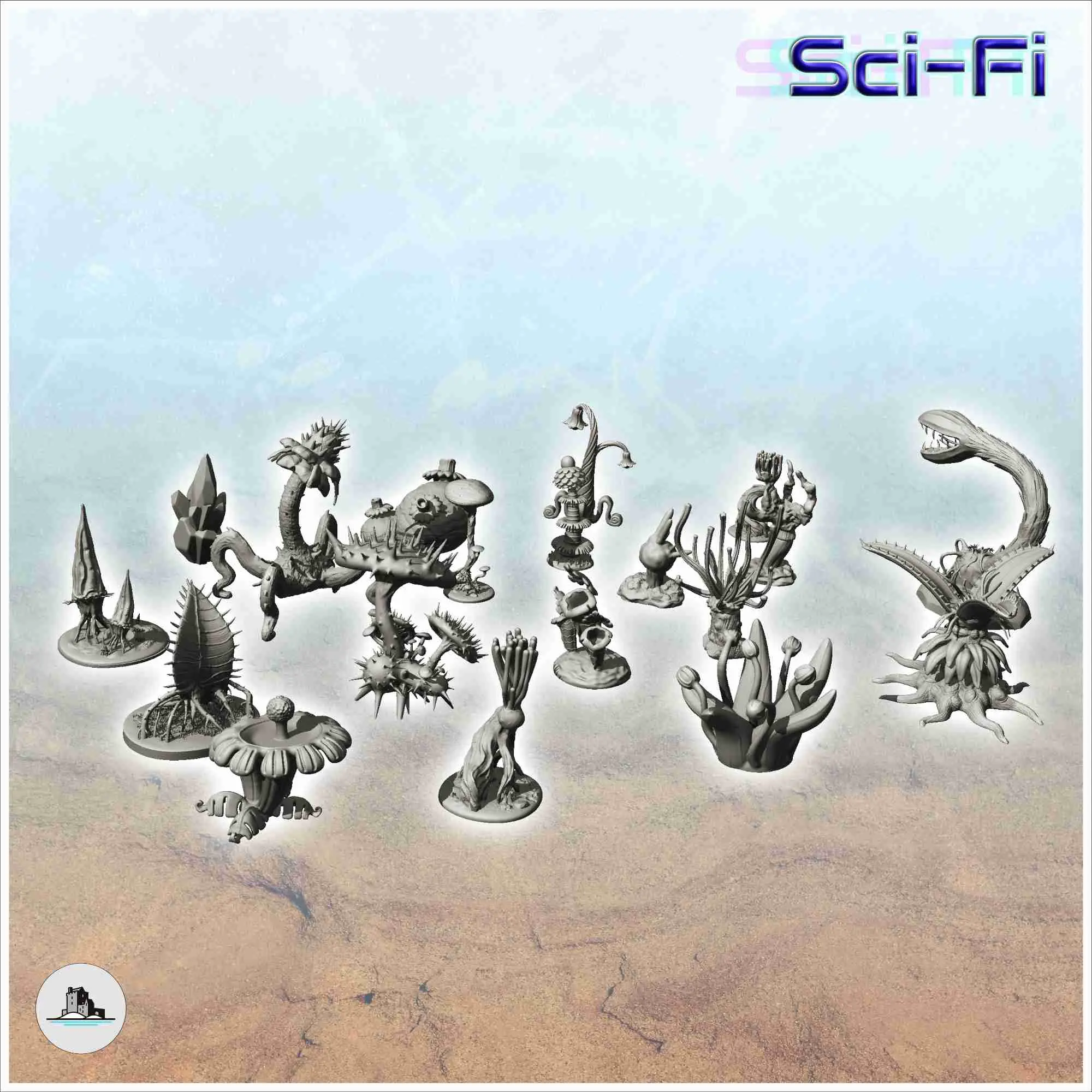 Set of nineteen alien plants (2) - science fiction miniature