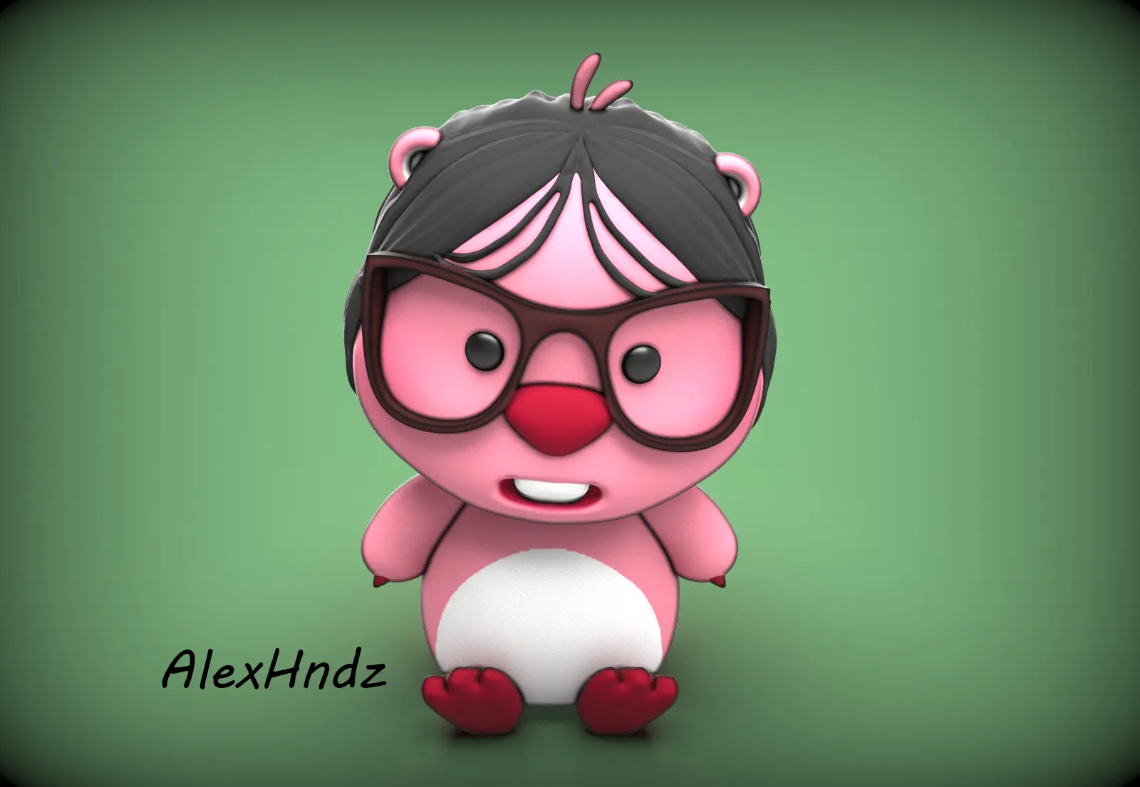 MEME URSINHO COR-DE-ROSA COM ÓCULOS SÃO VALENTIM (LOOPY, BEAVER)