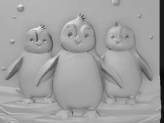 group of baby penguins waddling, fluffy feathers
