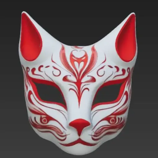Japanese Kitsune Fox Mask 3D Model. Traditional Fantasy STL