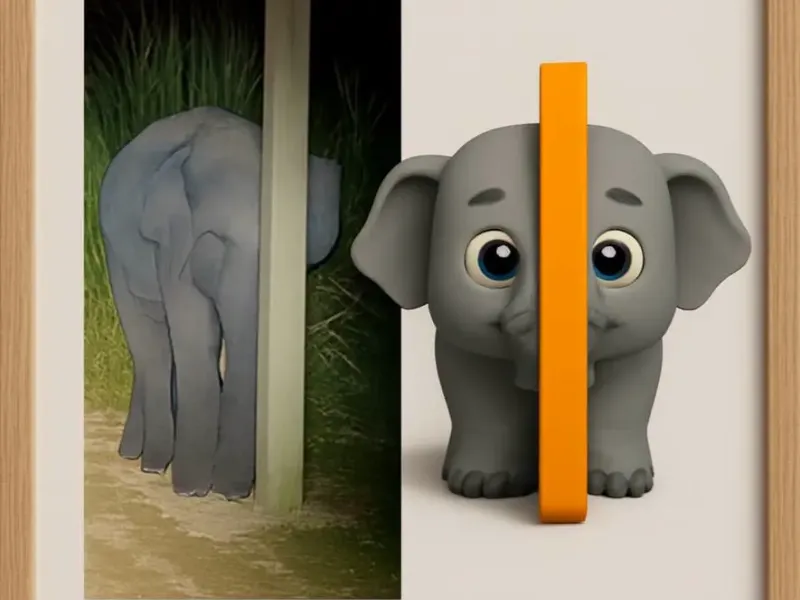 Chibi Elefante Escondido detrás del Poste