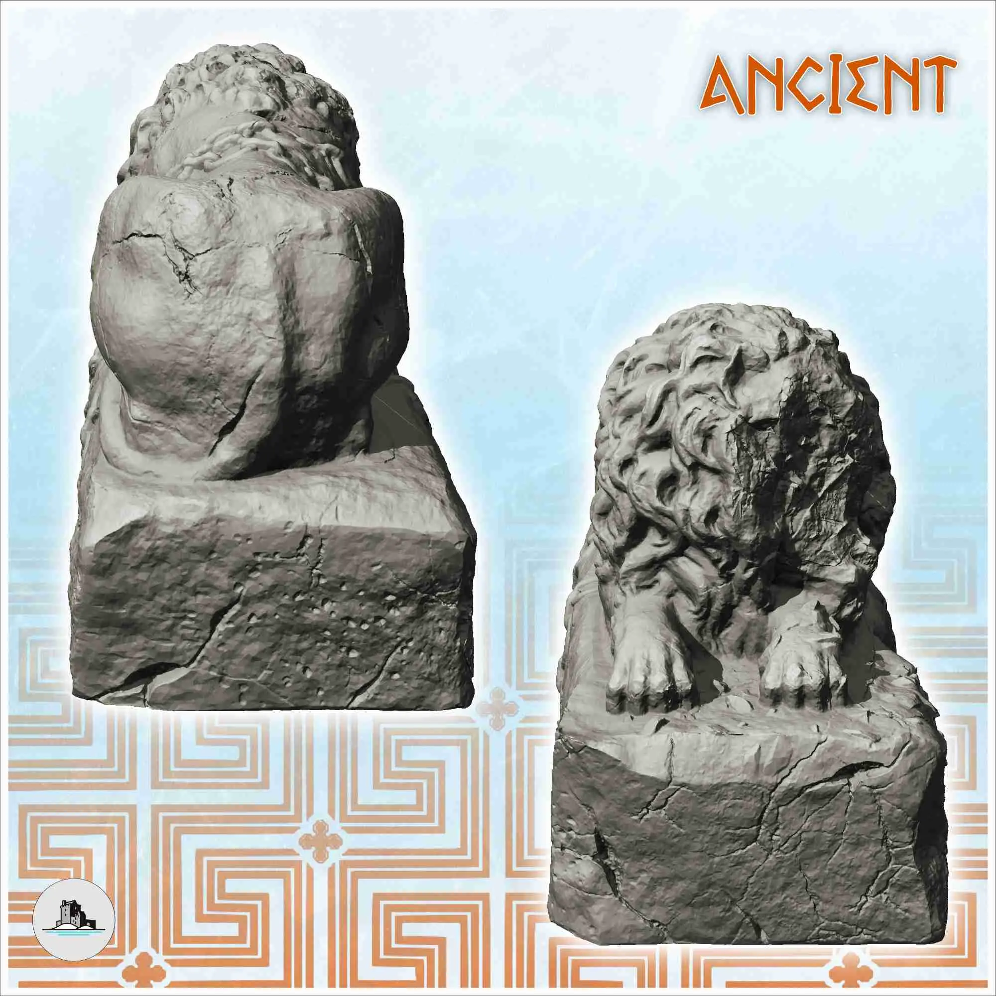 Anci Model Estatua de león alargada (versión en ruinas) (4) - escenografía anci ...