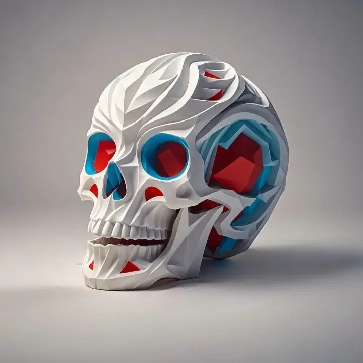 2982 Color 3D Model of a Halloween Skull - Totem Style  bat