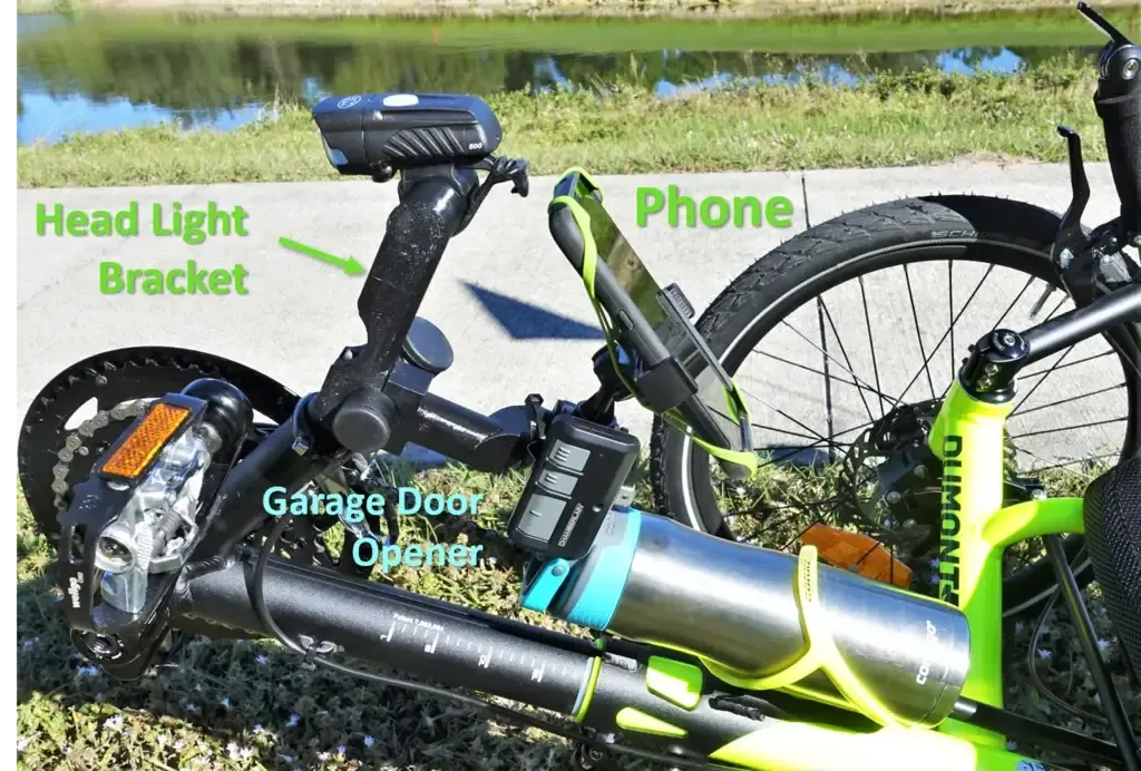 Headlight and Phone Accessory Mount for Catrike Recumbent