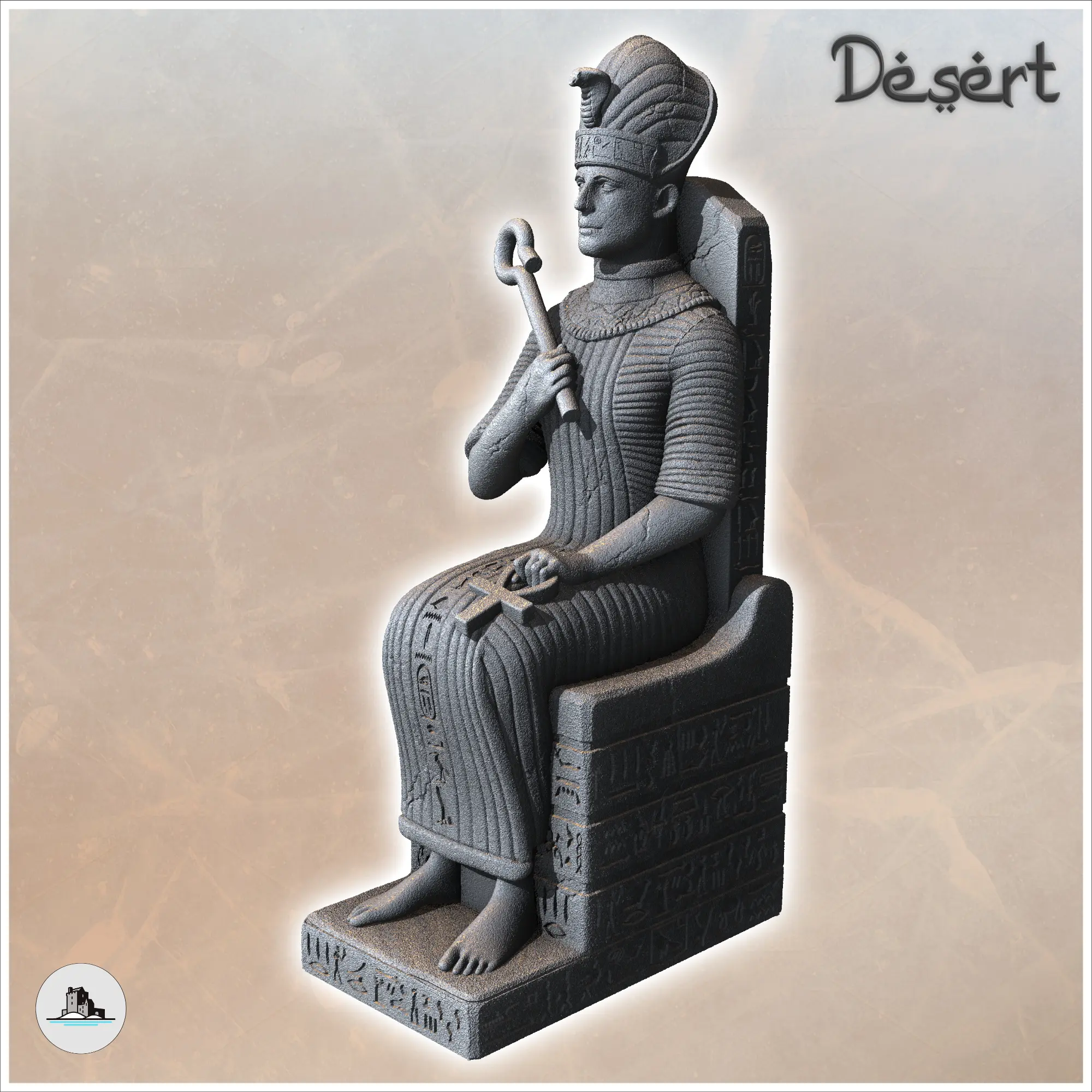 Statue of Egyptian Pharaoh Ramses II 2 seated on throne with