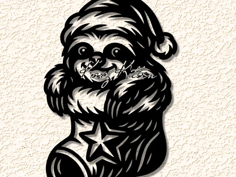 christmas sloth santa hat stocking ornament