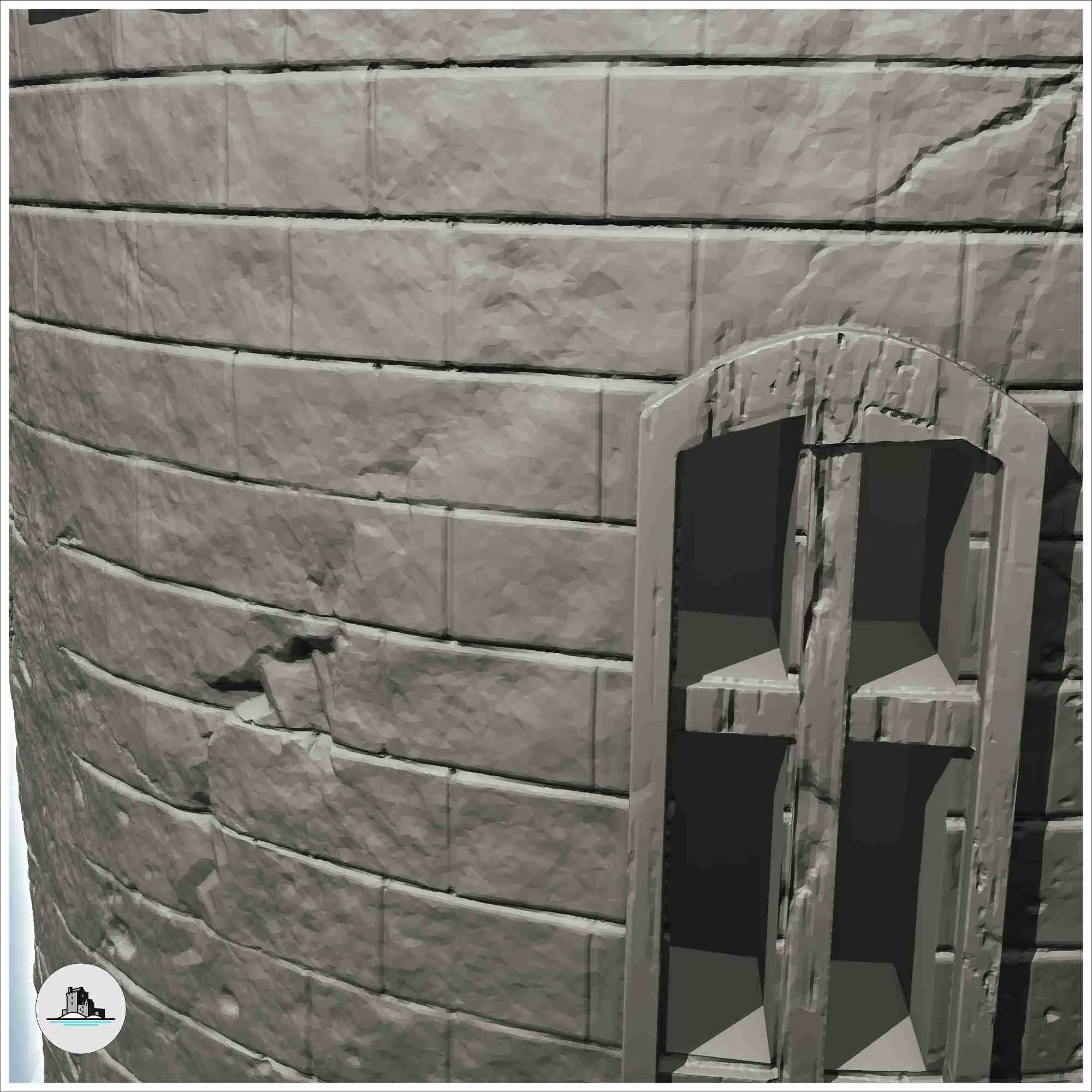 Gran atalaya medieval redonda de piedra con puerta de madera (9) -