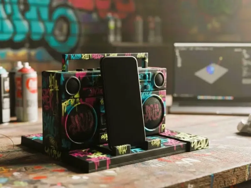Supporto per telefono Boombox Blaster - Stand in stile Graffiti