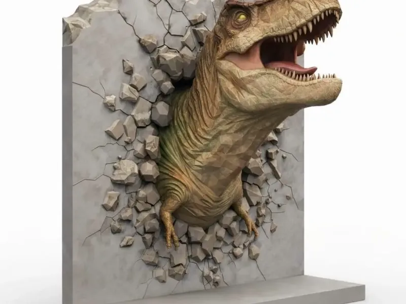 dinosauro atravessando a parede