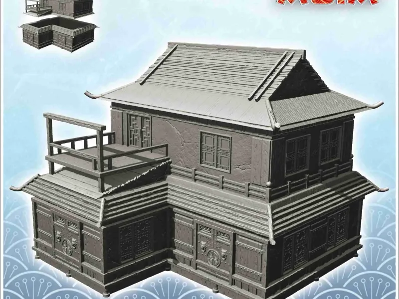 Asian house with balcony (17) - asian scenery terrain warham