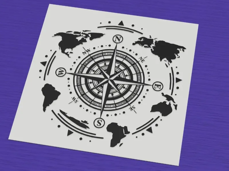 World map compass rose travel navigation design