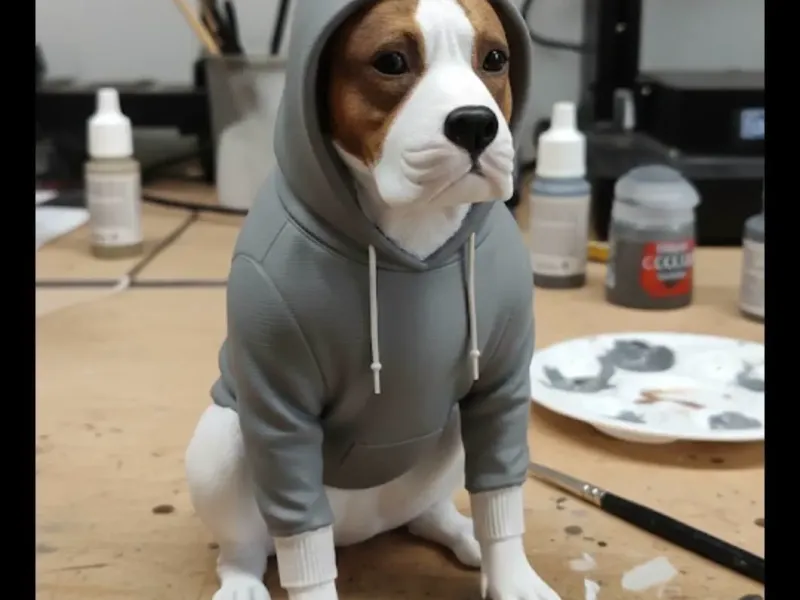 Staffy in a hoodie