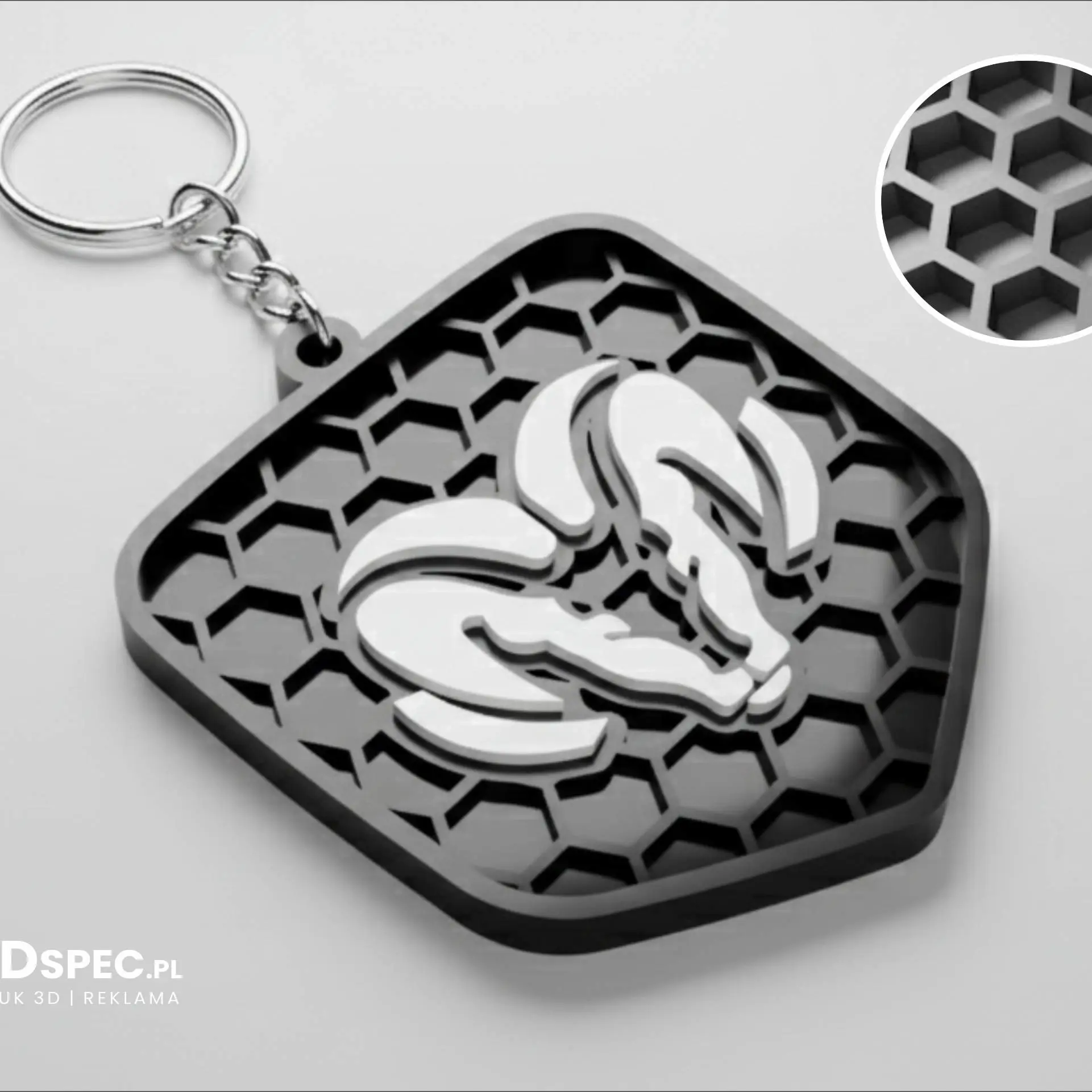 3D Printer Files | 3MF File | Dodge honeycomb logo keychain