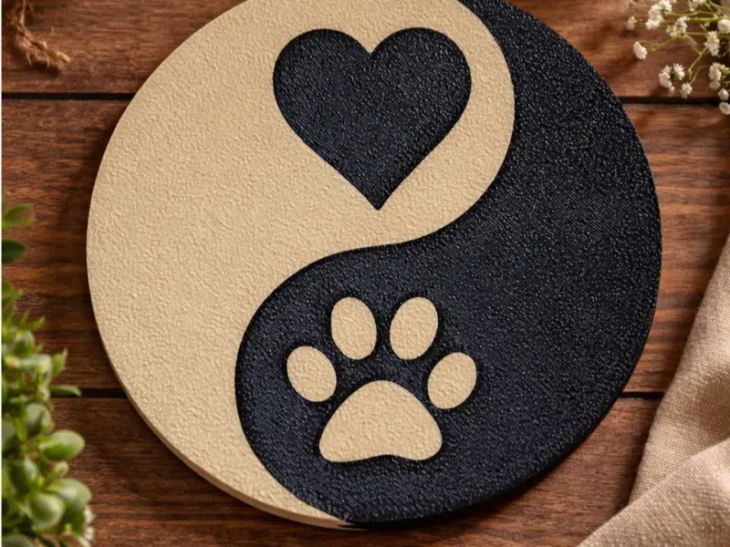 Yin Yang Paw & Heart Coaster