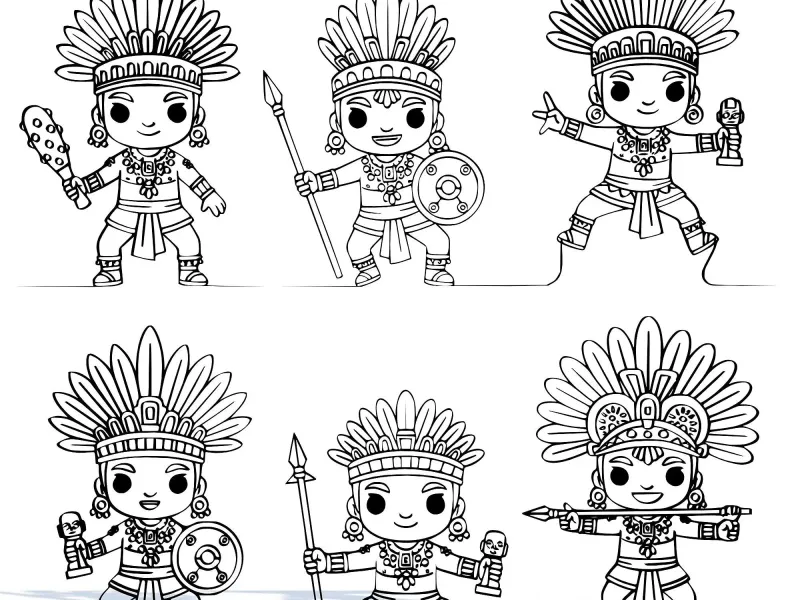 Mayan and Aztec Warriors Line Art Tribal Warrior Wall Decor