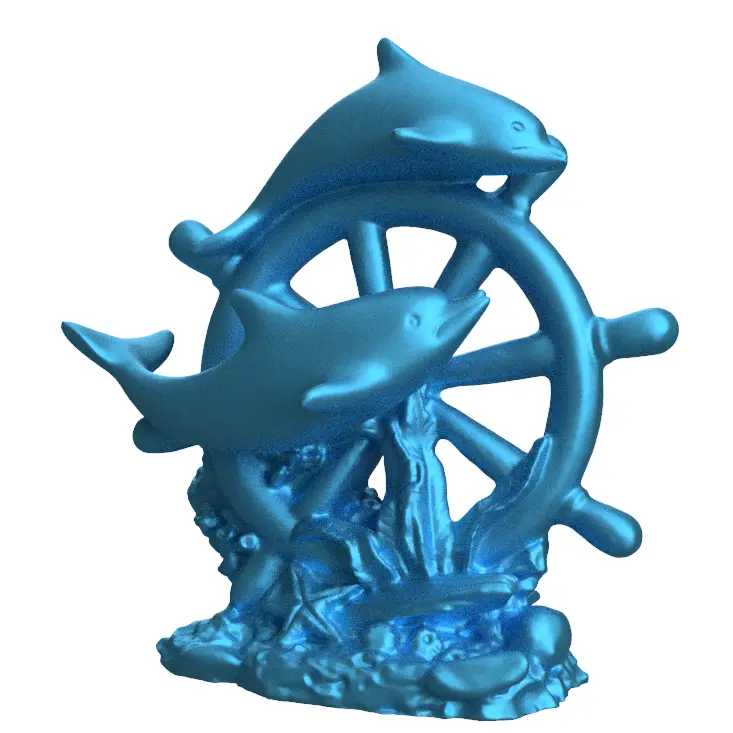 Dolphin and boat wheel