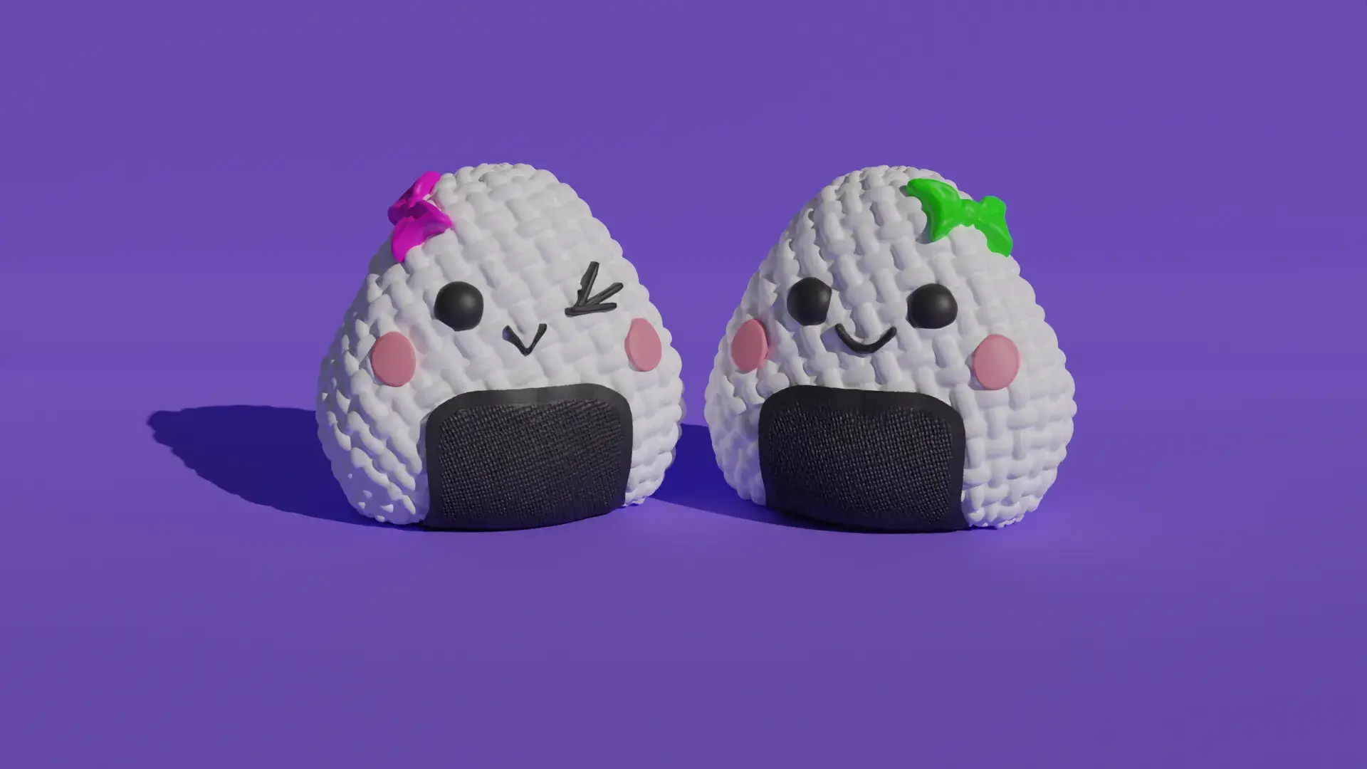 Crochet Onigiri 3 types w and wo keychain hanger painted3mf