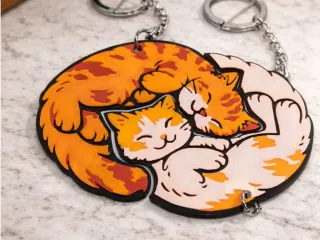 Interlocking Sleeping Cats Keychain Set Kitty Pair