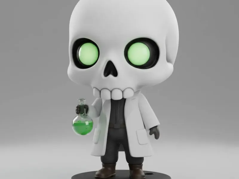 Chibi Mad Scientist Skull – Toxic Lab Collectible Figurine