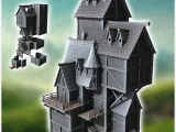Large medieval building with round tower, terrace and access-0