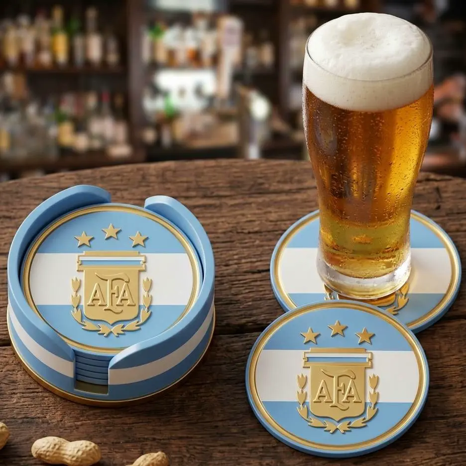 ARGENTINA NATIONAL FOOTBALL LOGO COASTERS AND HOLDER