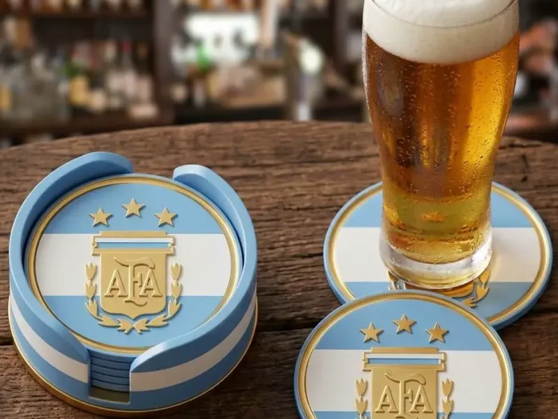 ARGENTINA NATIONAL FOOTBALL LOGO COASTERS AND HOLDER