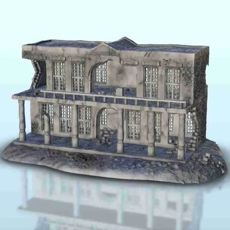 Ruined house with balcony 19 - miniatures scenery modern gam