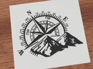 Mountain compass rose adventure travel emblem design