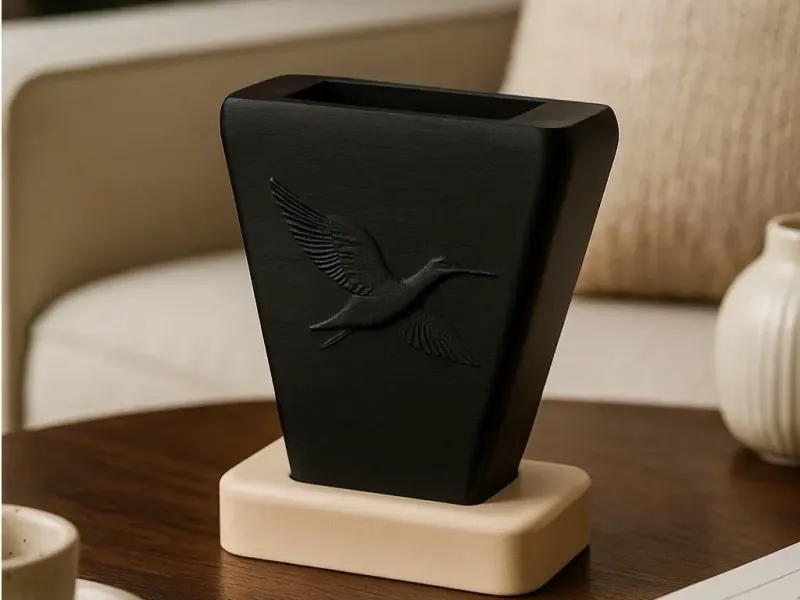 Sable Crane Vase – Modern Black Vase with Bird Relief