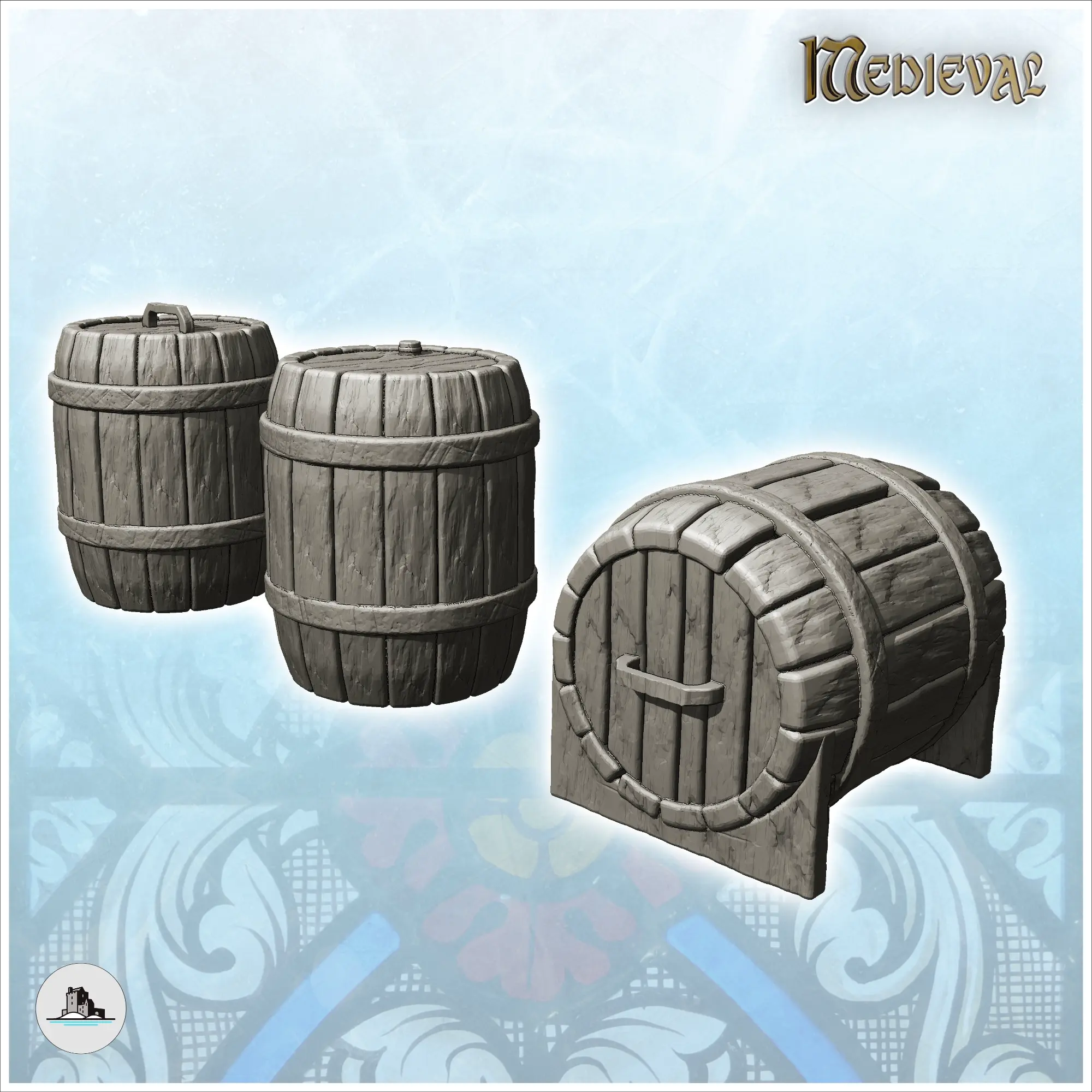 Set of three wooden barrels (1) - miniatures warhammer mini