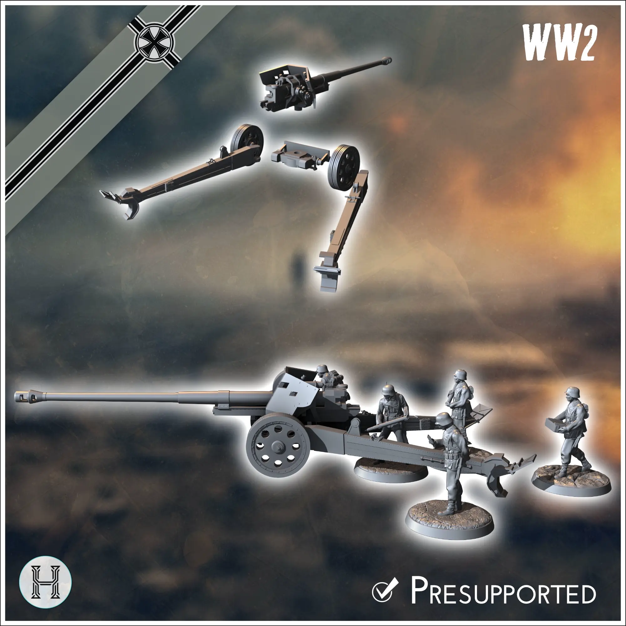 88m Pak 43-41 German anti-tank gun - miniatures ww2 vehicle