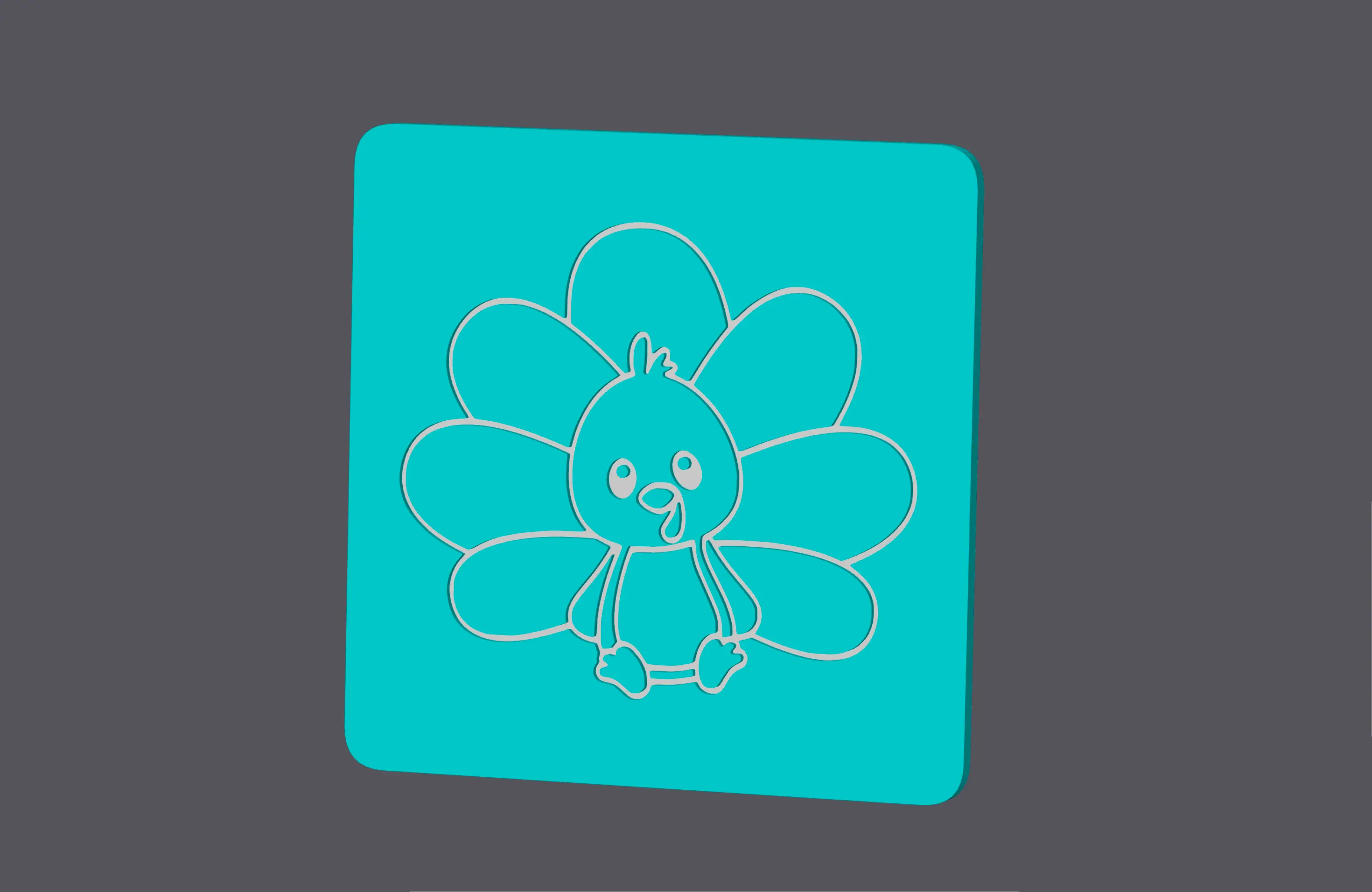 Farm Animals - Sitting Turkey/Peacock - Square Coaster