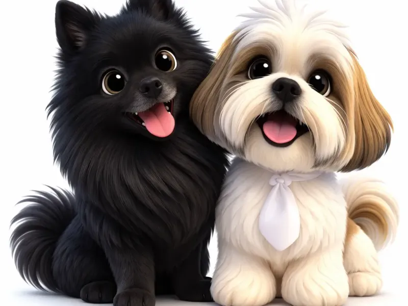 Spitz and Shih Tzu Cartoon