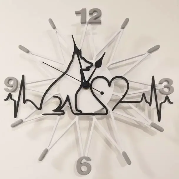 Dog Shepherd Heartbeat One Line Clock Face