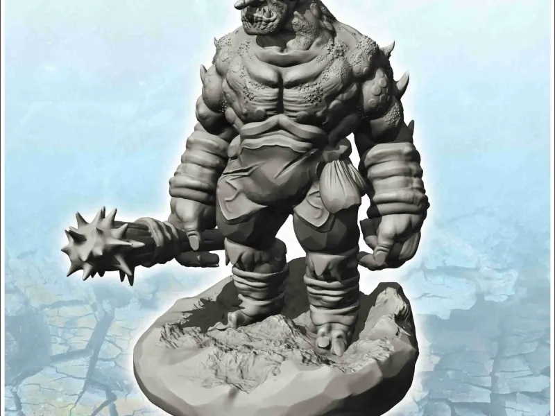 Solid troll in armor with spiked club (14) - miniatures figu