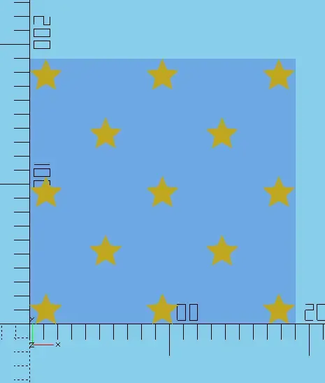 Print bed level test 190 x 190 mm stars (having a hole).