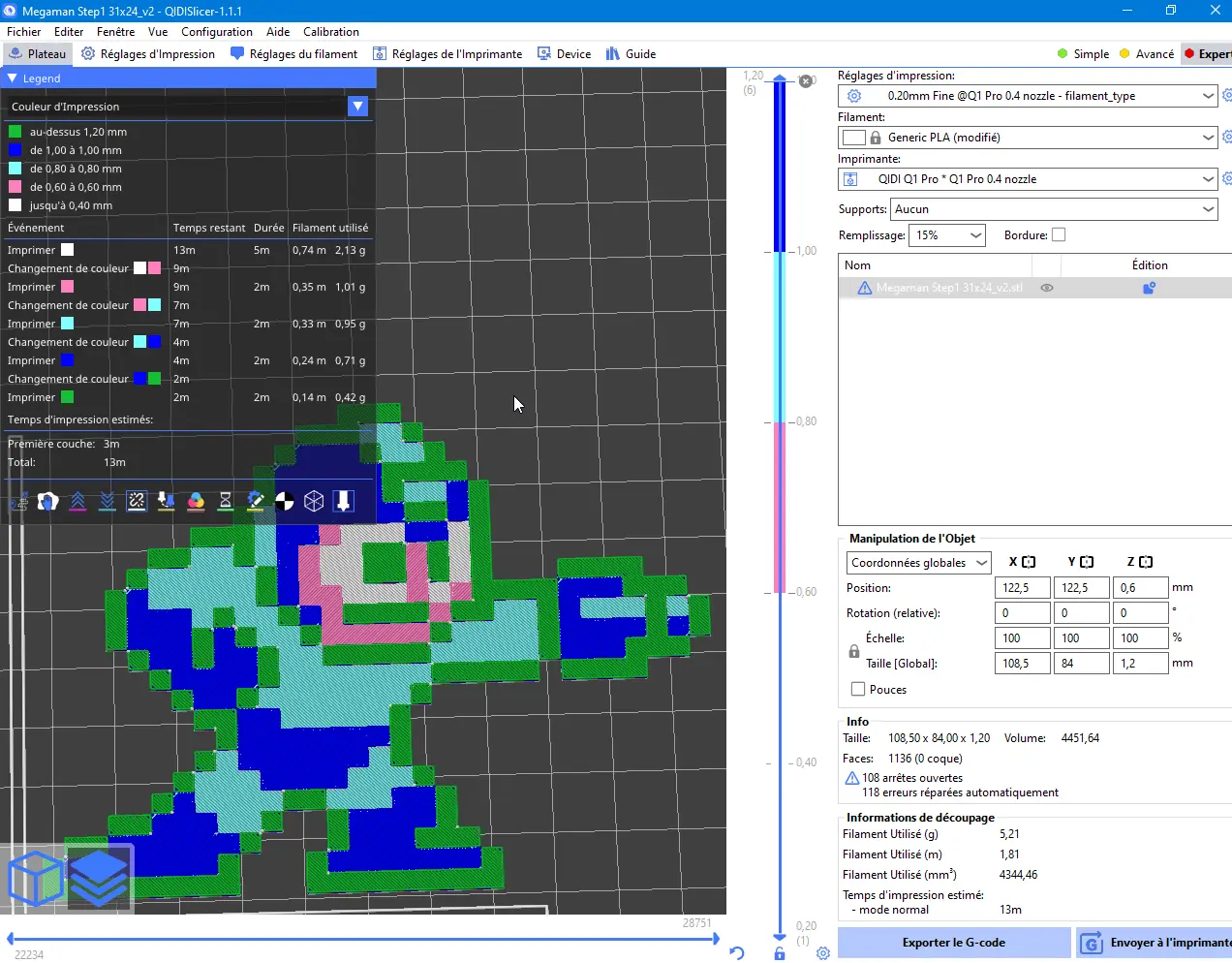 Mega Man, with 4 filament changes