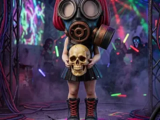 CYBER RAVE GOTH GIRL WITH SKULL - DARK CYBERPUNK