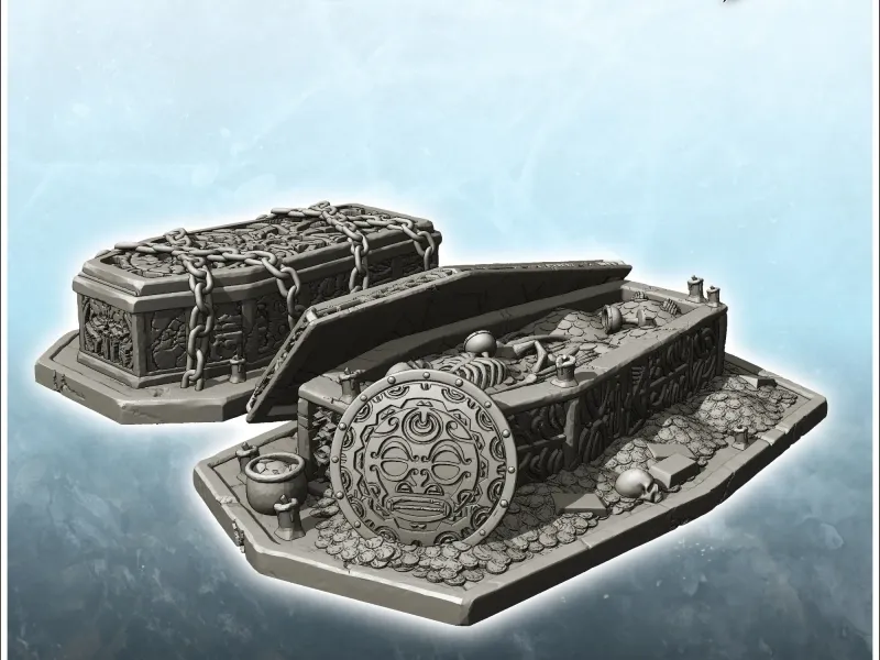 Set di due bare malefiche con catene di metallo e monete d'oro (5)
