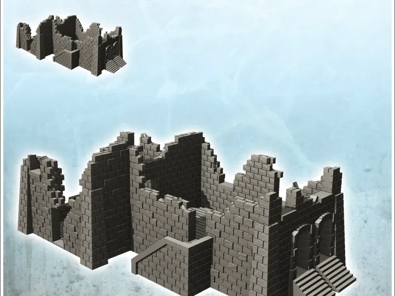 Ruined building with large double access stairs (38) - minia